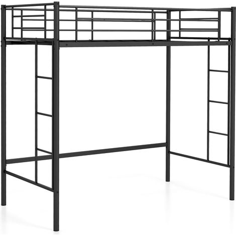 COSTWAY Metal Loft Bed Space-saving Loft Bed Frame with 2 Ladders-Black
