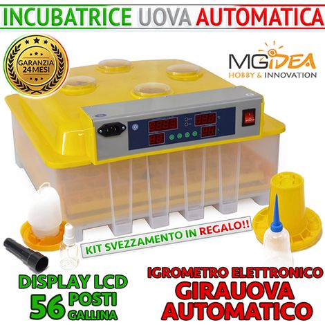 INCUBATRICE 56 PLUS POSTI AUTOMATICA GIRAUOVA IGROMETRO KIT SVEZZAMENTO COVA UOVA