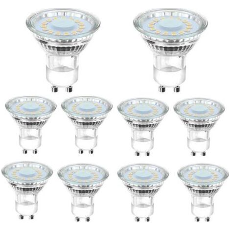10 ampoules LED GU10 équivalentes à une ampoule halogène de 50 W, 4 W, éclairage blanc lumière du jour 6500 K, faisceau coudé à 120°. (1/5)