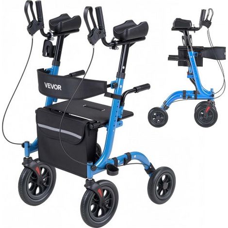 Rollator Faltbar mit Sitz, Leichtgewicht Gehwagen mit 4 PU Reifen, Gehhilfe bis 136 kg mit Rückenlehne Tasche Gehstockhalter, Höheverstellbare Laufhilfe mit Feststellfunktion für Senioren, Blau (1/5)