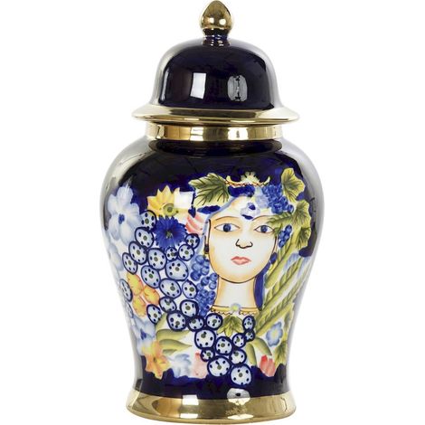 Vase porcelaine coloré et fait main pour déco chic - Bleu multicolore aux accents floraux (1/4)