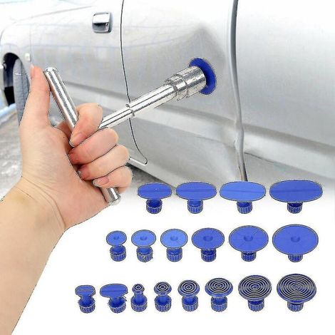 Werkzeugset zur Reparatur von Metallbeulen an Autokarosserien: T-förmiger Saugnapf-Beulenzieher + 18 Distanzstücke (1/4)