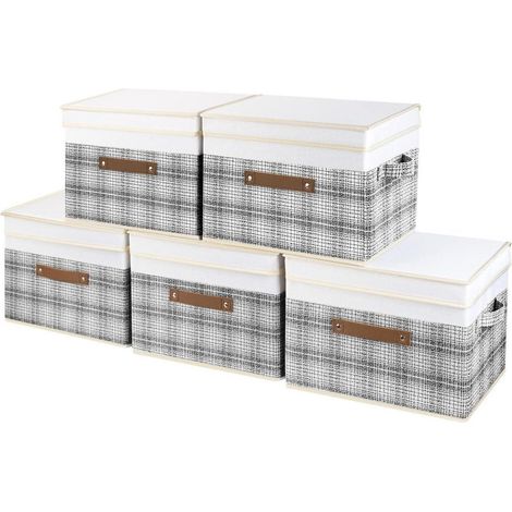 Aufbewahrungsbox faltbar Deckel Patchwork 5 Stück 5-Stück Grau-weiß (1/5)