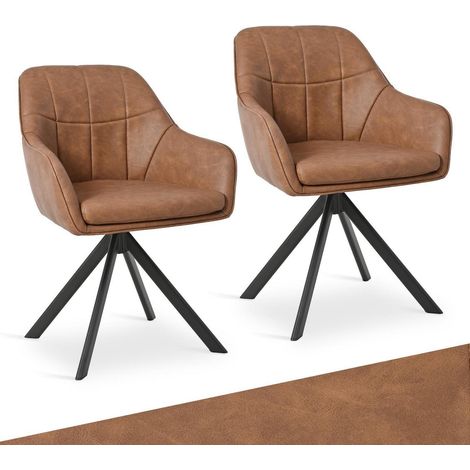 Drehstuhl Esszimmer Kunstleder Braun 2er Set mit Armlehnen, 360° drehbar (1/5)