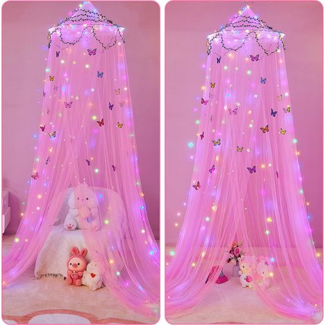Moustiquaire lumineuse à LED pour chambre d'enfant avec étoiles et papillons rose (1/5)