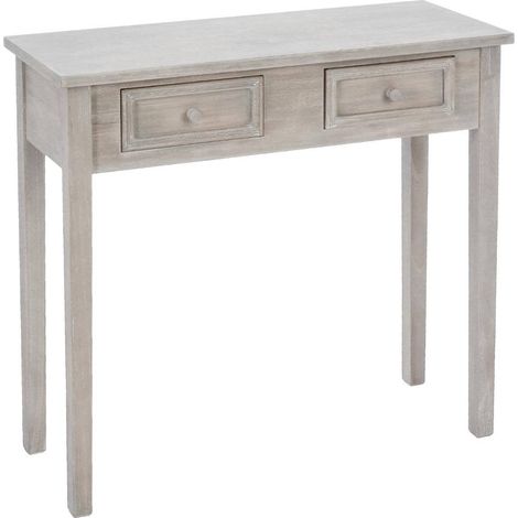 Atmosphera – Console en bois effet blanchi 80x30x76 cm – 2 tiroirs – Style vintage – Paulownia et MDF – Pieds en bois massif (1/6)