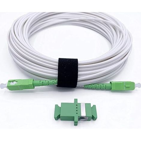 Elfcam – Câble fibre optique SC/APC à SC/APC 30m – Simplex monomode OS2 9/125μm – Adaptateur inclus – Compatible Livebox, SFR, Bbox
