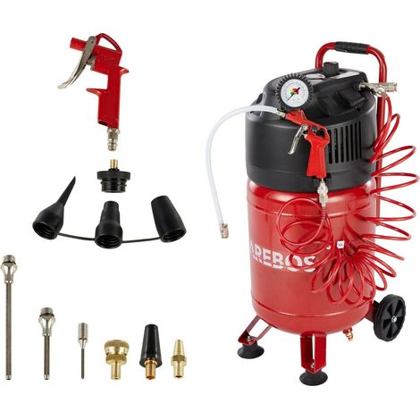AREBOS 30 L Compressor Standing 1500 W Includes 13-Piece Compressed Air Tool Set Low Maintenance Automatic Shut-Off Extra Long Air Hose Oil-Free Air Compressor 10 Bar