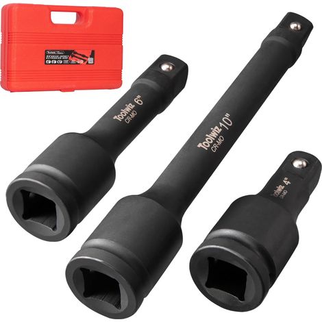 Jeu de Rallonges pour Clé à Chocs 3/4" Cr-Mo 100mm, 150mm, 250mm 3 Pièces, Compatible Avec Les Outils À Chocs Pneumatiques Et Électriques, Convient Aux Camions Et Tracteurs, Boîte en PVC (1/5)