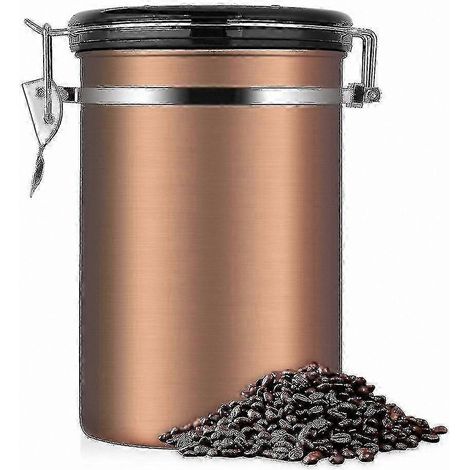 Grande boîte à café hermétique en acier inoxydable noir pour la cuisine, couleur or. (1/4)