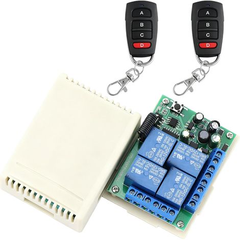 Télécommande RF sans fil 4 canaux AC 220 V 230 V 240 V - Interrupteur à télécommande sans fil - Relais récepteur avec 2 émetteurs pour moteur, porte de garage, lumière, rideau électrique (1/3)