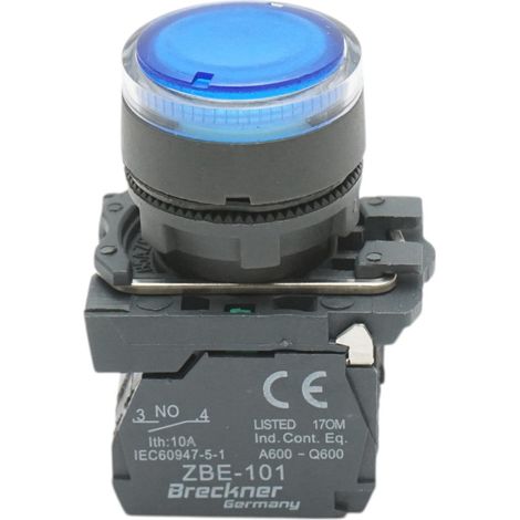 Pulsante con ritorno e segnalazione LED blu 1NO+1NC, 24V/10A TB5 Breckner Germany (1/5)