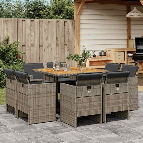Ensemble à manger de jardin 9 pcs-Salon de jardin coussins gris résine tressée 422266 (1/5)