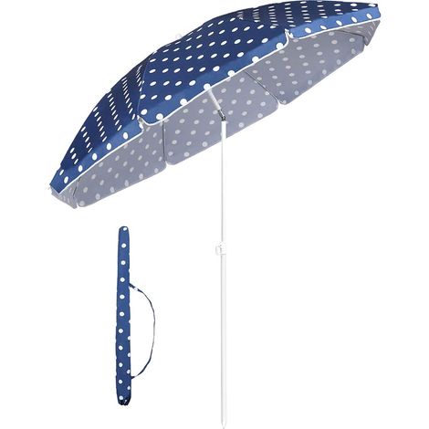 Sekey 160 cm Sonnenschirm Strandschirm mit Schutzhülle für Balkon Garten & Terrasse Neigungswinkel und Höhe verstellbar, Rund Sonnenschutz UV20+, Blaue Punkten