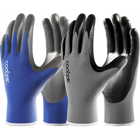 Guantes de trabajo de nitrilo, 10 pares, talla S, azul grisáceo, poliéster. (1/3)