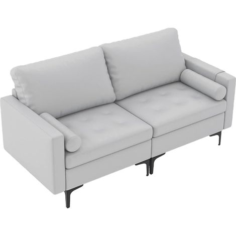 COSTWAY Sofá Modular de Esquina en Forma de L, Extra Grande con USB, Patas de Metal Sólido, 2 Cojines Desmontables Incluidos, Sofá de Esquina de Tela para Salón, Dormitorio,Gris Claro (Modo 1) (1/5)