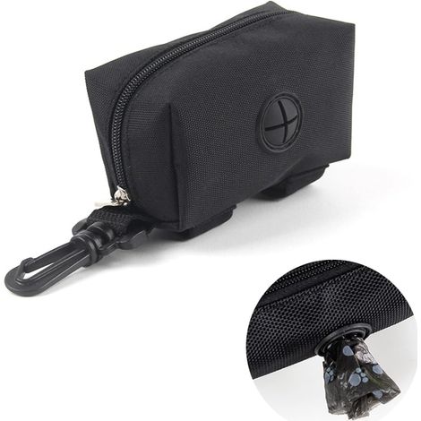 Poop Bag Dispenser, Poop Bag Holder, Dog Poop Bag Dispenser, Portable Fabric Poop Bag, Waste Bag Dispenser with Hook, Black (1/5)