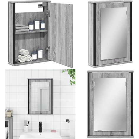 Armoire à miroir de salle de bain sonoma gris bois d’ingénierie - Meuble Salle De Bain - Armoire Salle De Bain - Meuble Lavabo - Miroir Salle De Bain - Rangement Salle De Bain - Home & Living
