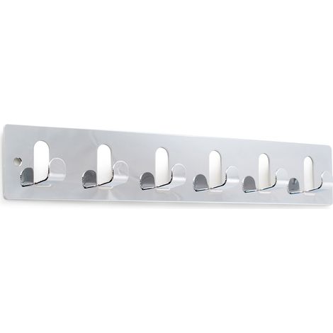Perchero de pared funcional atornillable con acabado cromo brillo. Dimensiones: 300x50x22 mm -