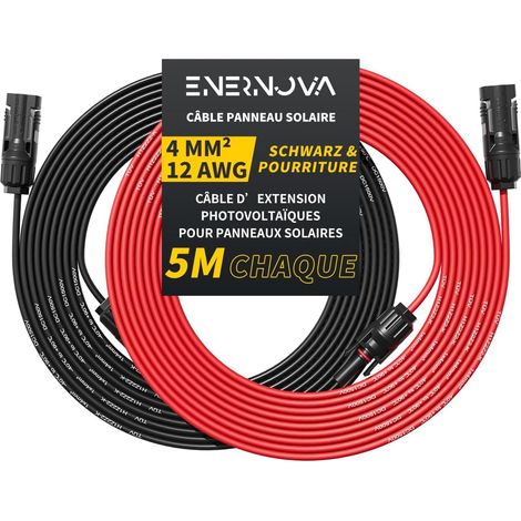 Câble Solaire 4mm²/6mm² 1-50M IP67 pour Panneau Solaire Câble Solaire 1500V 30/50A, Cuivre Étamé, Isolation PPO Anti-UV, Étanchéité IP67, Raccord Auto-Verrouillable, Montage Facile (1/5)