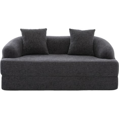 Sofá cama convertible de 2 plazas en chenilla gris oscuro MODENUIT (1/5)