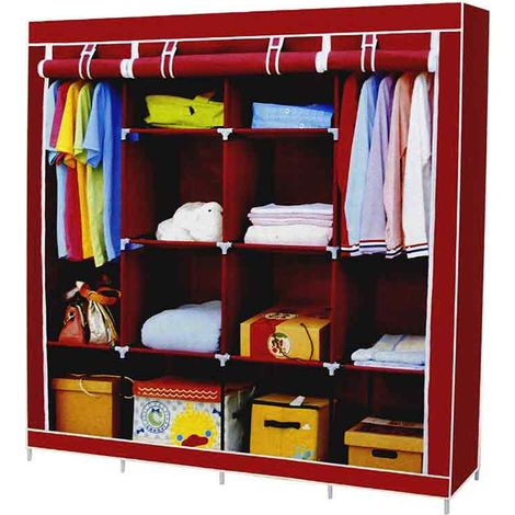Guardaroba in Tessuto salvaspazio per Campeggio casa al Mare Arredamento Organizer Armadio con Zip e scaffali 170x170x45 cm Bordeaux