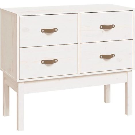 Armoire console blanche moderne 90 x 40 x 78 cm rangement pratique style rustique en bois de pin blanc