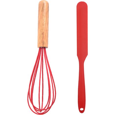 Ustensile De Cuisine En Silicone - Manche En Bois De Hêtre - Résistant Aux Rayures - Pour Casseroles Antiadhésives - Lot De 2 (1/5)