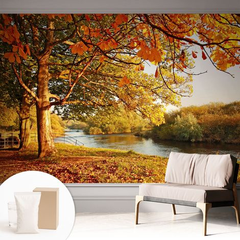 Papier peint intissé décoratif avec colle pour salon chambre et bureau Installation rapide Automne côtier 312x219 cm (1/5)