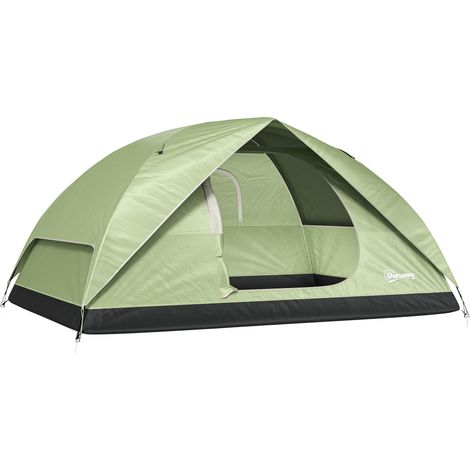 Tente de camping imperméable 3 personnes avec poches, crochet pour lanterne et sac de transport, verte (1/5)
