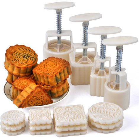 Moules pour gâteaux de lune et pâte à sucre (Lot de 4, incluant 12 motifs) — Ustensiles de pâtisserie (1/4)