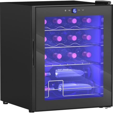 Cave à vin 16 bouteilles 42L, réfrigérateur à vin et boissons avec température réglable 5-18°C, porte en verre, noir (1/5)