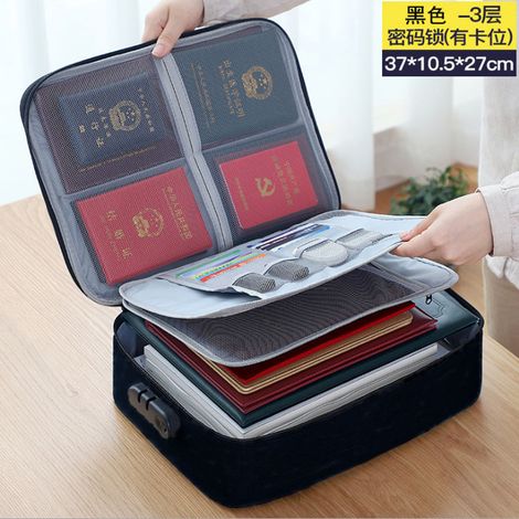 Irovami Sac rangement documents grand format – 3 compartiments, serrure – Idéal pour famille, passeport, archives (1/5)