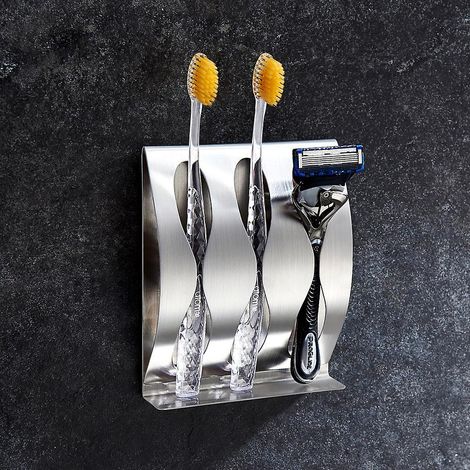 Porte-brosse à dents de salle de bain - Fixation murale en acier inoxydable - 11,5 x 14,1 cm (3 trous) - 1 pièce (1/4)