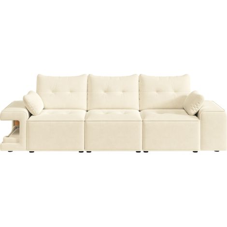 Sofá modular de 3 plazas en terciopelo beige con almacenaje y 2 cojines (1/5)