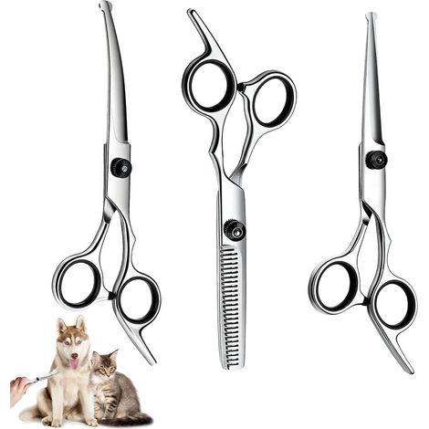 Ciseaux De Toilettage Professionnels Pour Chiens Et Chats En Acier Inoxydable, Ciseaux Incurvés, Avec Embouts De Sécurité Ronds, Idéal Pour Visage, Pattes, Corps, Coiffure Animal (B) (1/5)