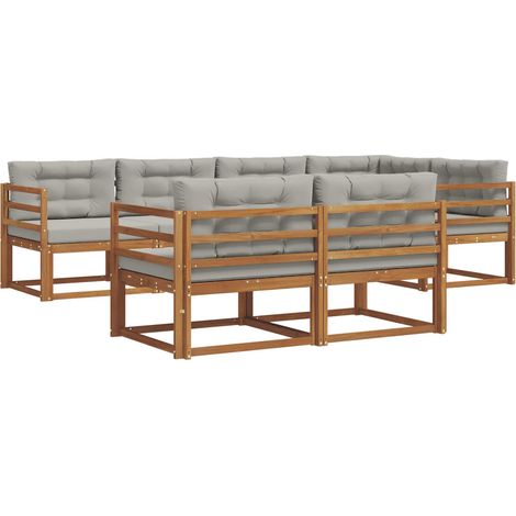 Conjunto de sofás de exterior 8 uds. Natural y Gris Claro vidaXL (1/5)