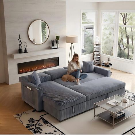 Los sofás cama en forma de L, un sofá espacioso, un sofá cama en el suelo y espacio de almacenamiento son adecuados para un sofá modular AR y una tumbona en su sala de estar y en su apartamento. (1/5)