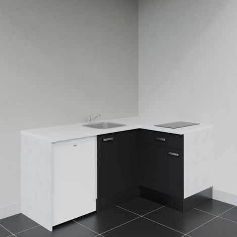 Kitchenette KA01 Noir - Plan de travail Blanc - Crédence : Non - Electroménager : Blanc (1/4)