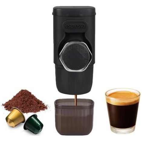 Machine à café portable, petite machine à café de voyage 2 en 1 pour café moulu et capsules, fonctionnement manuel, petite machine à café portable pour le camping, les voyages (1/5)
