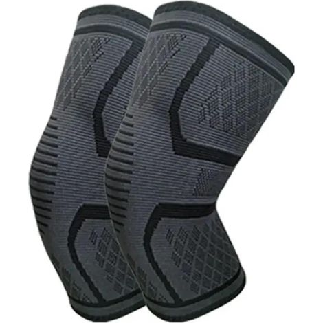 Confezione da 2 ginocchiere compressive per uomo e donna - Ginocchiere sportive traspiranti e antiscivolo, adatte per sport all'aria aperta e corsa - Taglia L (Nero) (1/5)