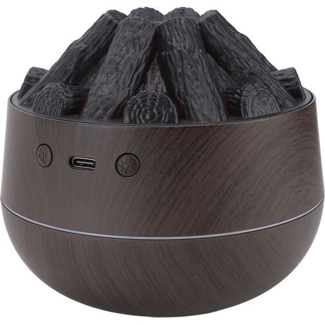 Mini humidificateur portable USB de bureau, effet feu de charbon, 300 ml, aspect bois foncé (1/5)