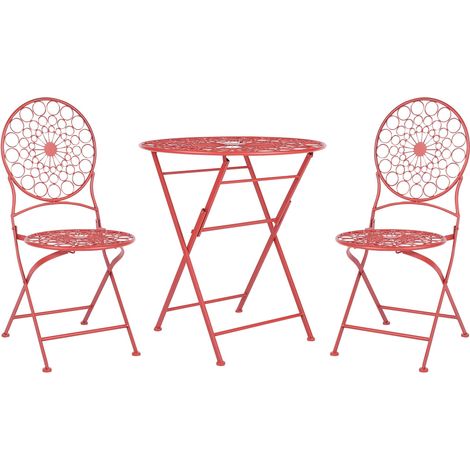 Ensemble de Bistrot en Métal Rouge Ajouré Table et 2 Chaises Pliantes Balcon Scario (1/5)