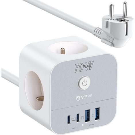 Multiprise Cube 70W Chargeur Rapide USB C, Rallonge Électrique avec Interrupteur, Compatible avec 17, S26, 5m, Blanc (1/5)