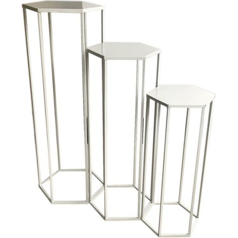 Lot de 3 Sellettes Gigognes "Métal" 90cm Blanc (1/5)