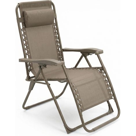 CASABEL chaise pliante Zéro Gravité taupe, fauteuil jardin
