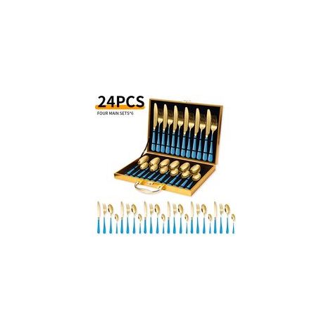 Service de 24 couverts en acier inoxydable – pour 6 personnes – avec coffret – acier inoxydable – bleu/or (1/3)