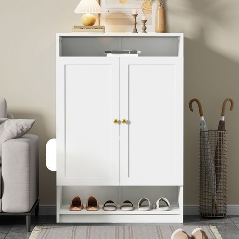 Moderner Schuhschrank 73 x 34 x 109 cm, 2 Türen, verstellbare Einlegeböden, weiß OKMYHOME (1/5)