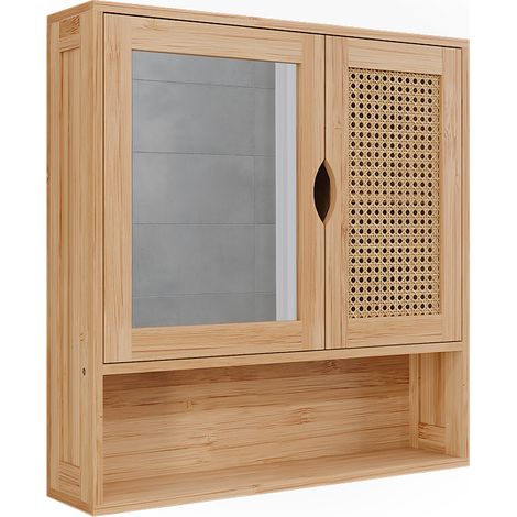 Armario con espejo para baño Liora, Bambú/ratán, 56 x 58 cm con espejo, Vicco (1/5)