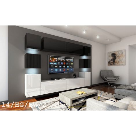 Ensemble meuble TV CONCEPT 14-HG-BW-2 noir-blanc brillant 256 cm